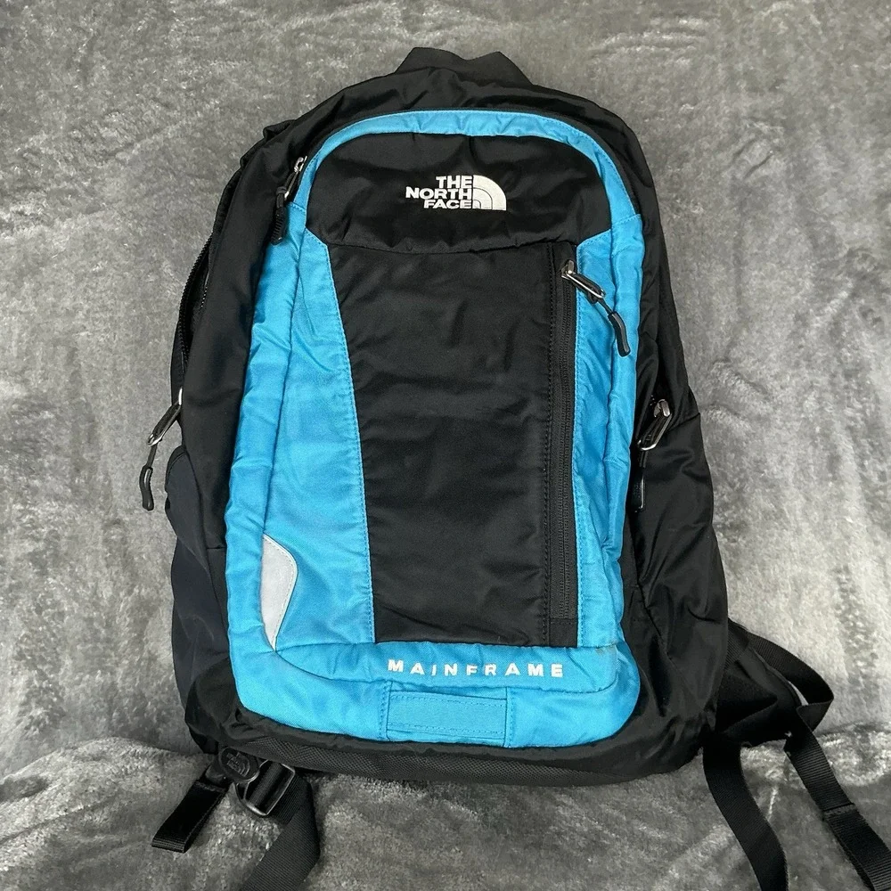 North Face Mainframe Backpack Black/Turquoise Laptop Hiking School Travel Bag